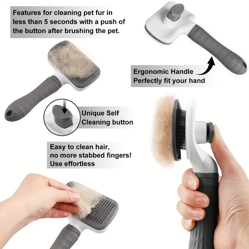 Self-Cleaning Pet Brush — One-Click Fur Removal for Dogs & Cats